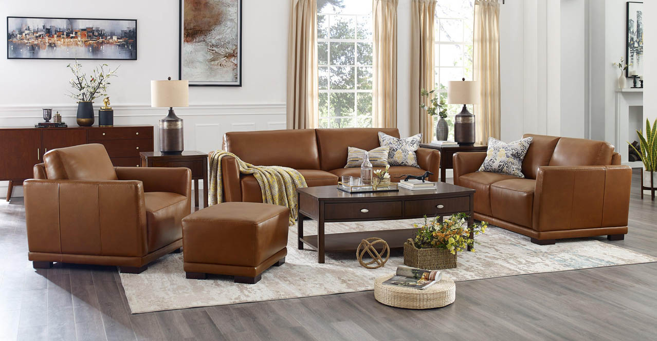 Mary Leather Sofa Collection, Nutmeg